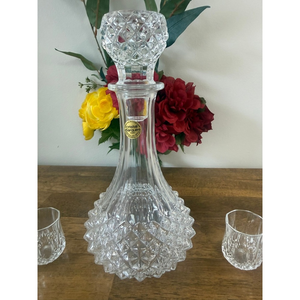 Cristal d Arques Crystal Decanter Set France Diamond Cut Liquor Set 5 Glasses - Picture 7 of 13